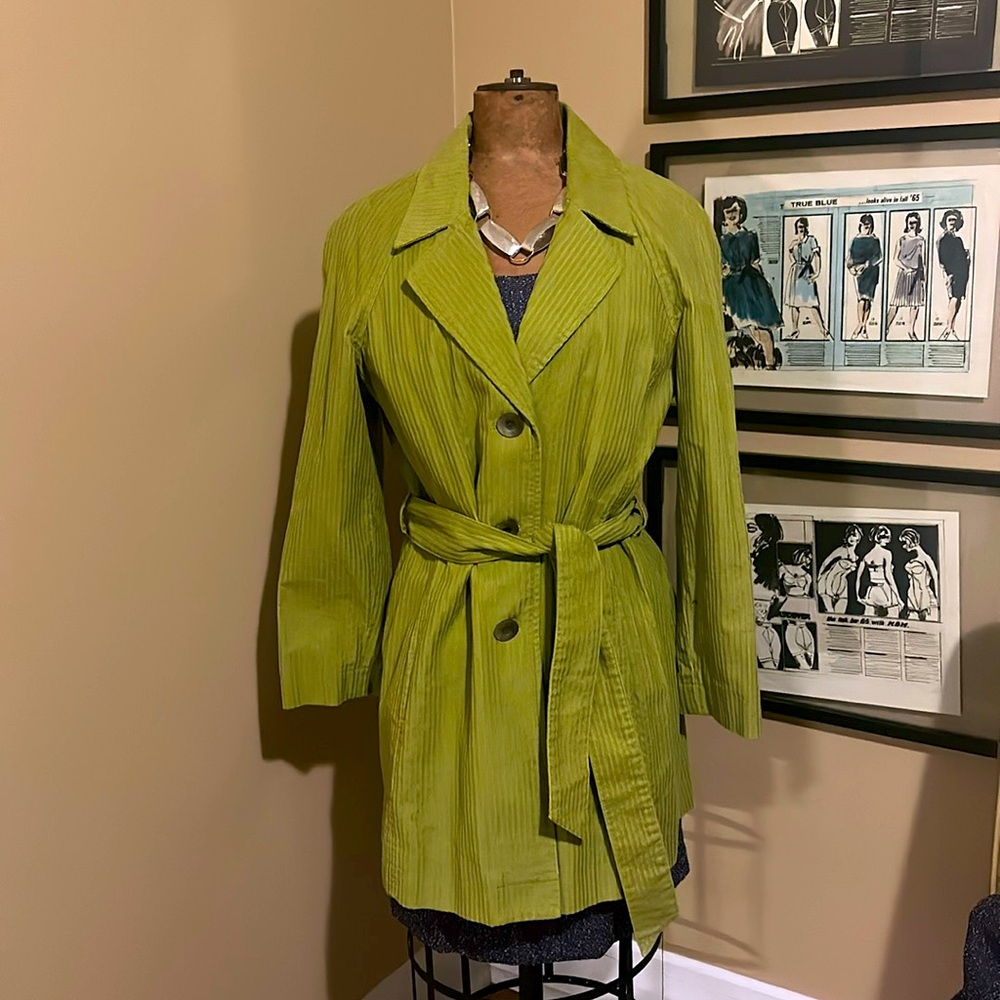 J. Jill Petites Corduroy Jacket Lime Green LG petite Tie belt Chartreuse